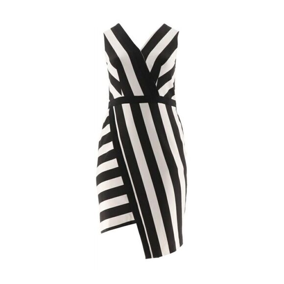 G.I.L.I. Milano Ponte Asymmetric Point Hem Midi Dress in Black & White Stripe - Picture 2 of 11